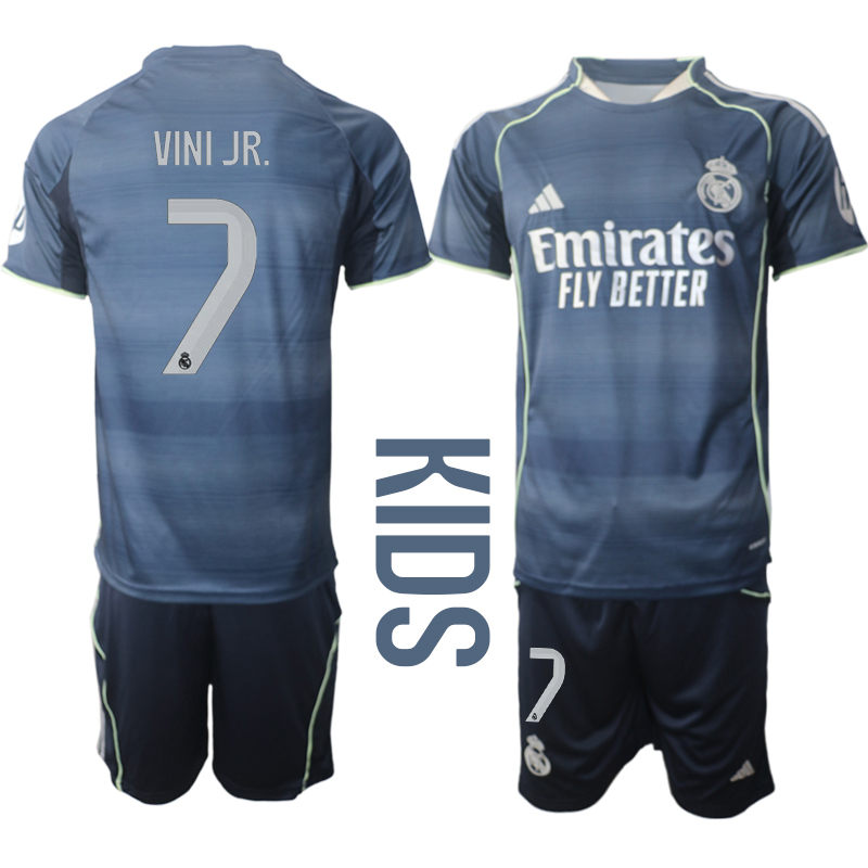 Youth 2025-2026 Club Real Madrid away Blue #7 Soccer Jersey1